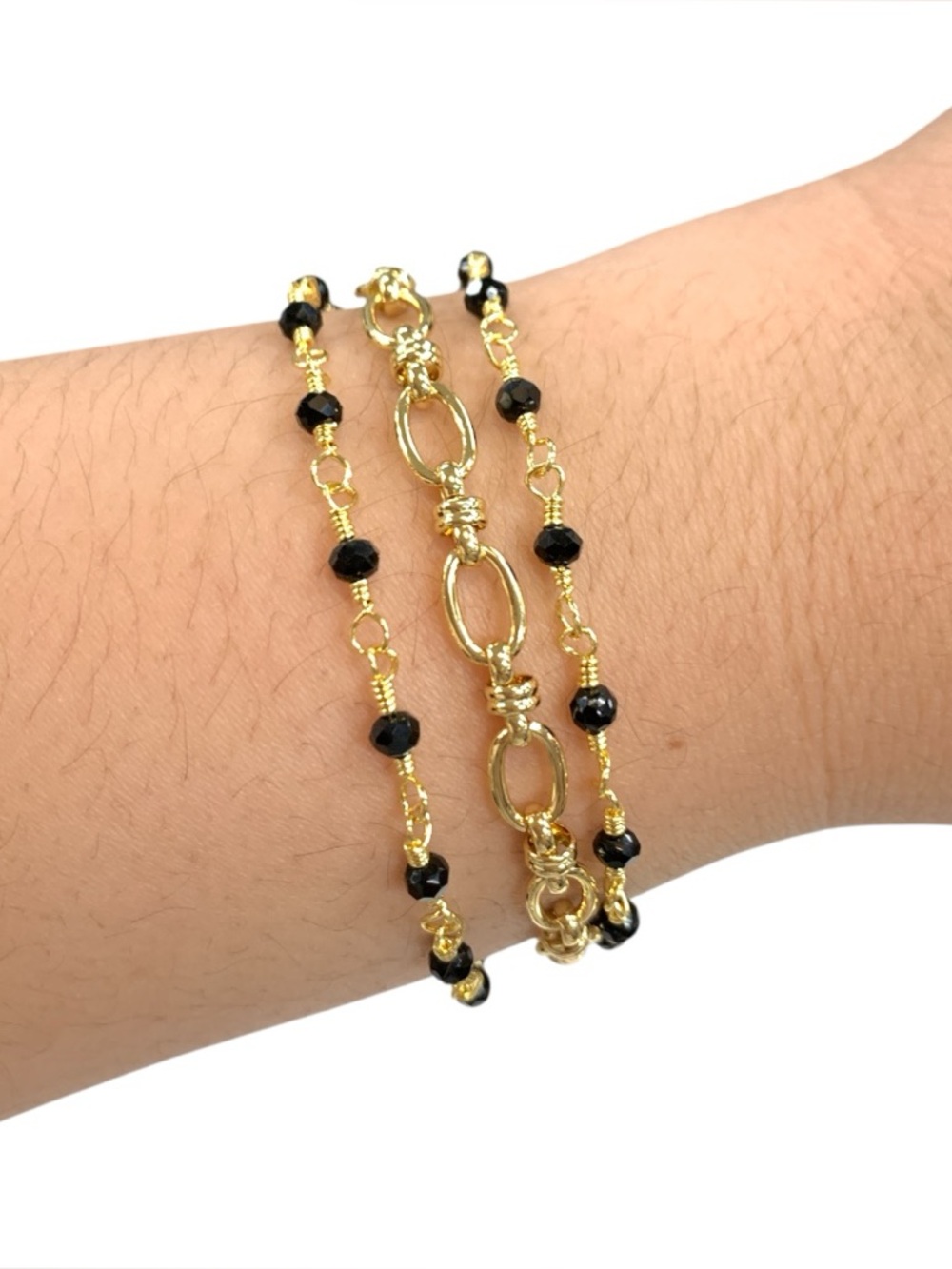 Gold and Black Beaded Multi-Strand Bracelet
